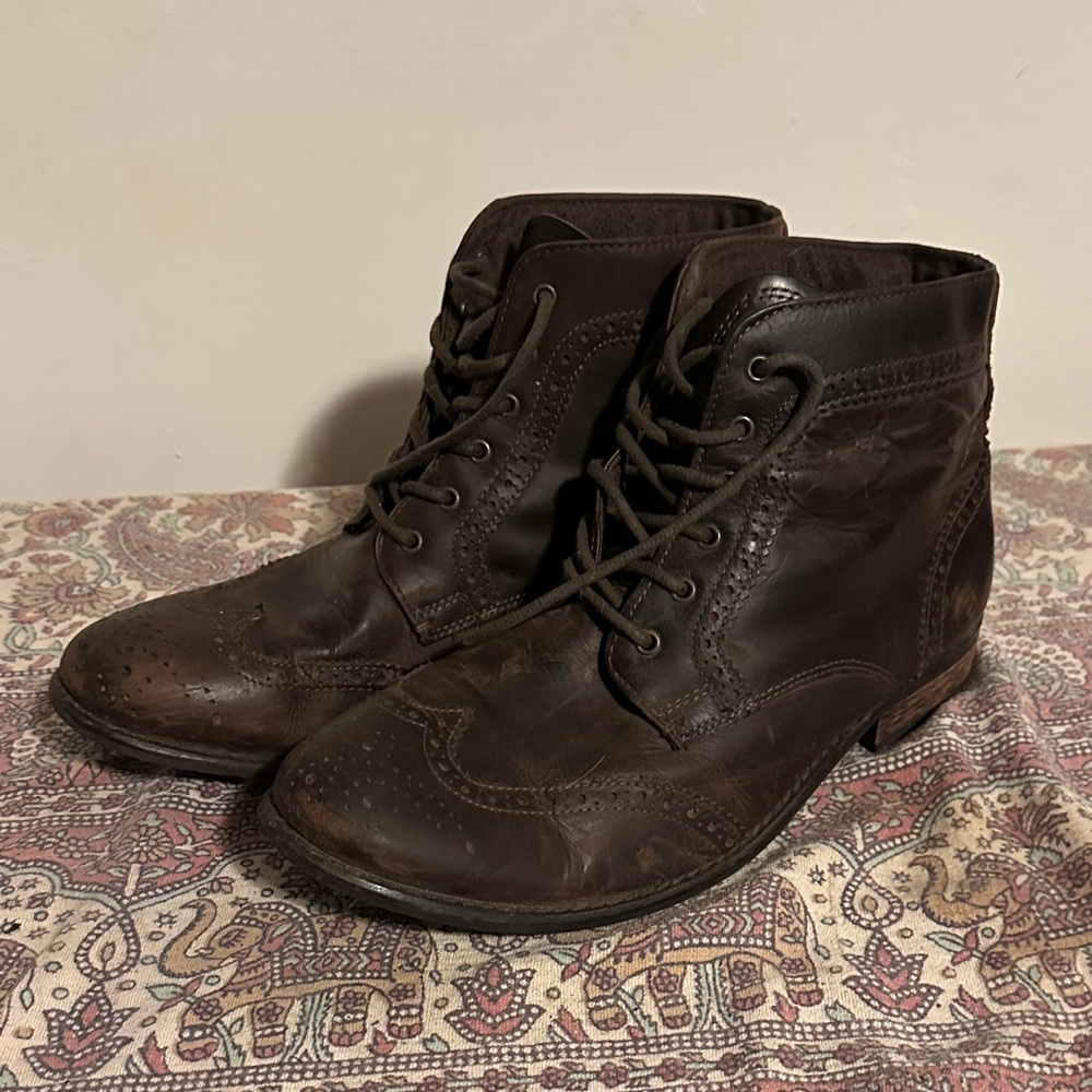 Vintage brown leather wingtip boots